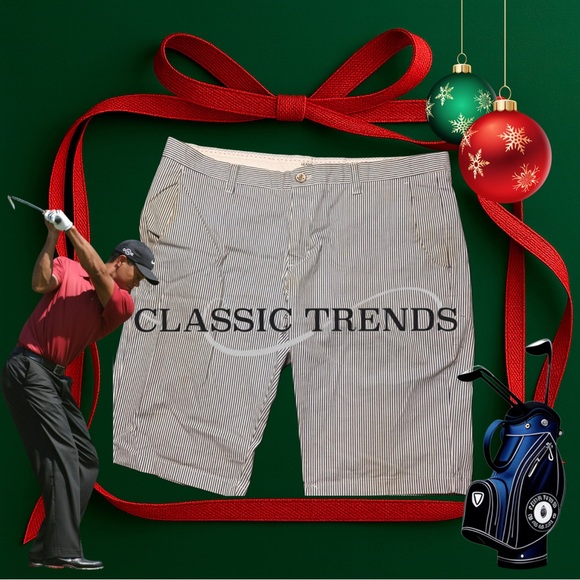 Brand New Men's Golf Pin-Striped Shorts - Navy blue & White - Picture 7 of 7